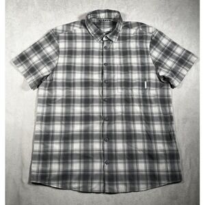 Mammut Mountain Outdoor Size L Gray Plaid Hiking Short Sleeve‎ Button Up Shirt